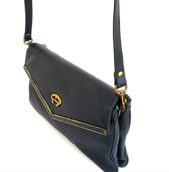 Etienne Aigner Vintage Blue  Gold Crossbody Bag with Sleek Design - Picture 2 of 16